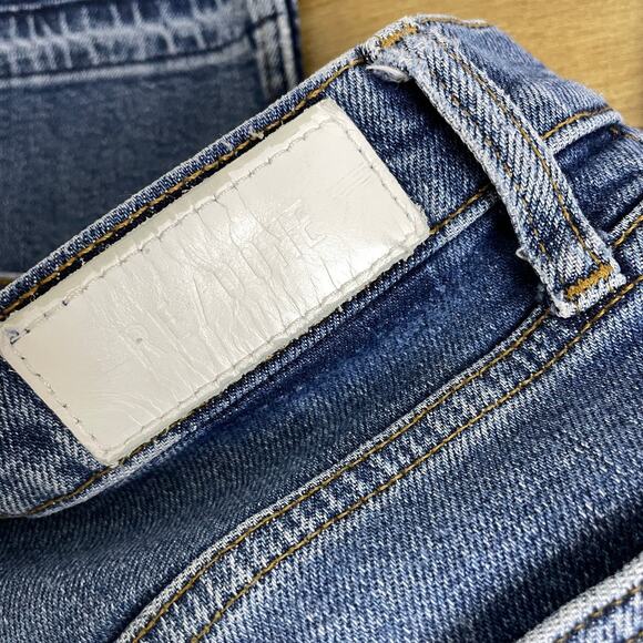 Re/Done 90s High Rise Extra Crop Jeans Womens 25 Blue Denim Button Undone Hem - Picture 8 of 12